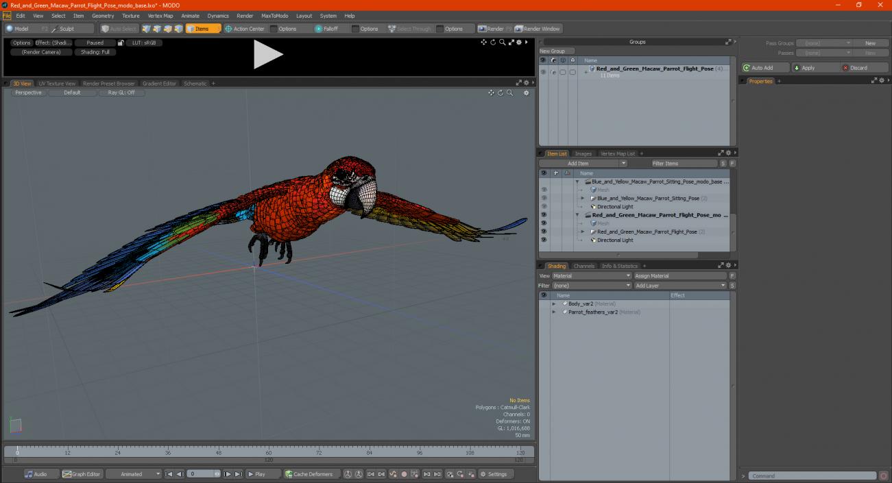 3D Red and Green Macaw Parrot Flight Pose model