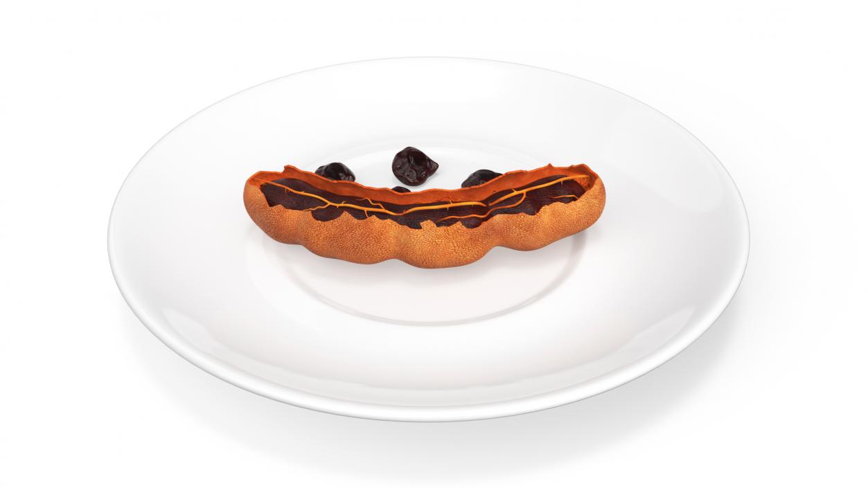 3D Opened Pod of Tamarind Fruit on White Plate model