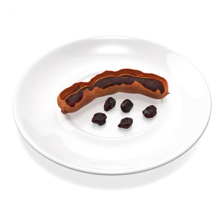 3D Opened Pod of Tamarind Fruit on White Plate model