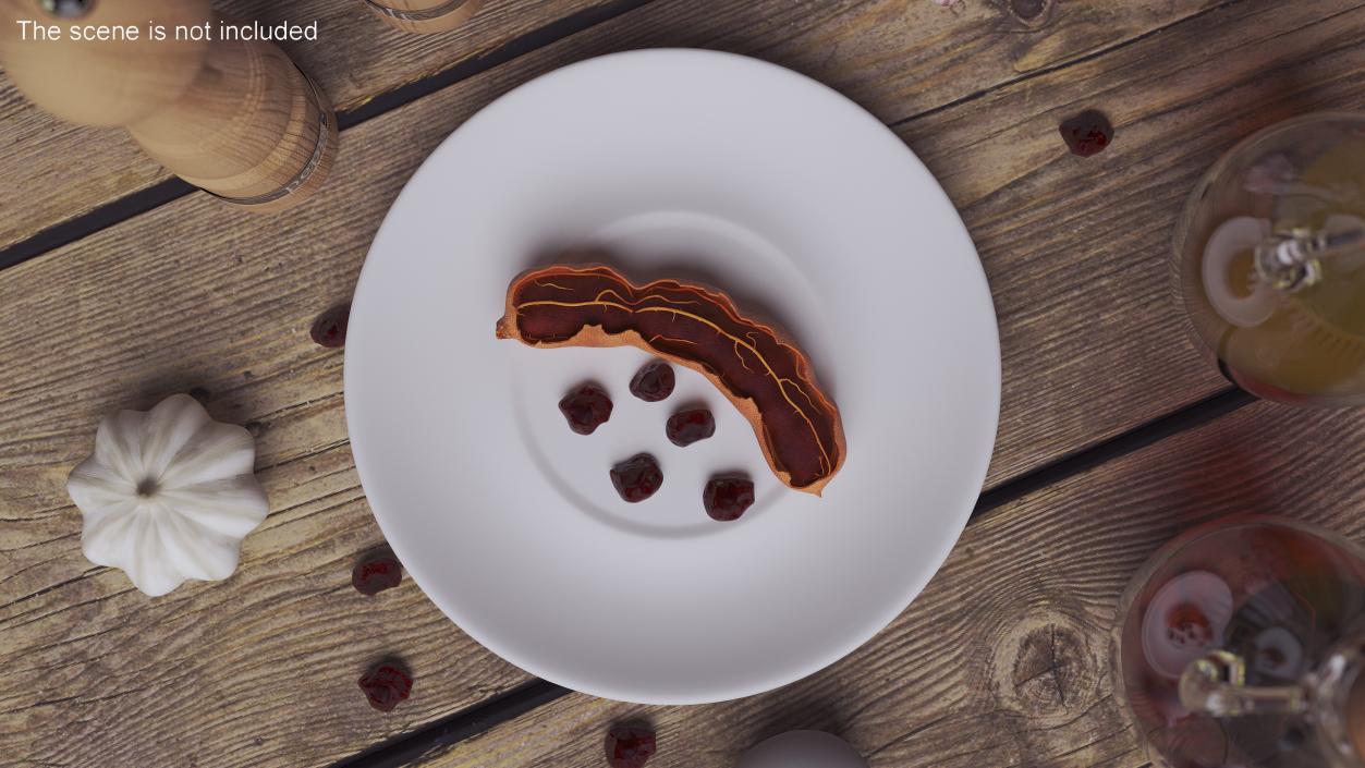 3D Opened Pod of Tamarind Fruit on White Plate model