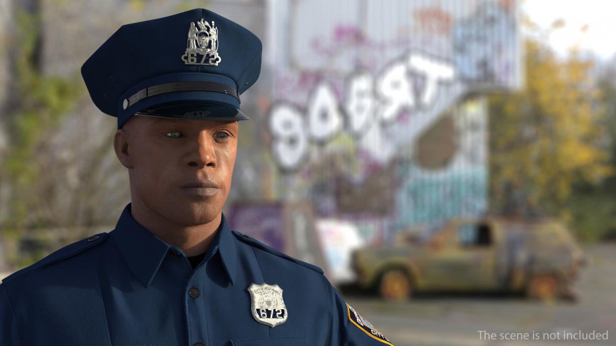 African American NYPD Police Officer T-Pose Fur 3D