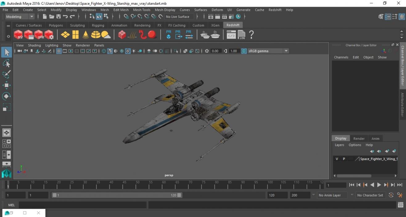 Space Fighter X-Wing Starship 3D model