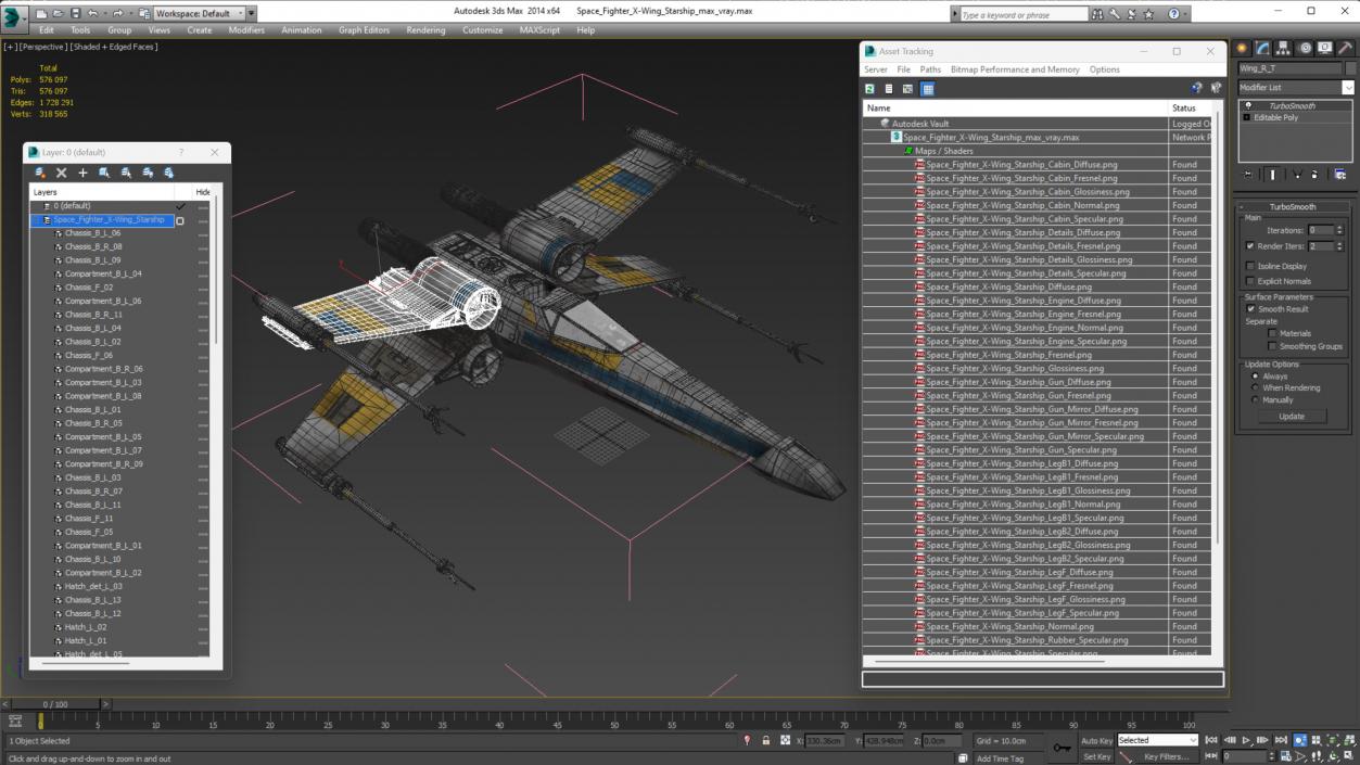 Space Fighter X-Wing Starship 3D model