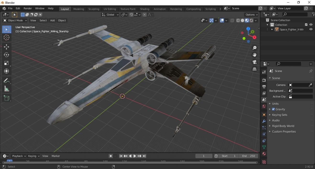 Space Fighter X-Wing Starship 3D model