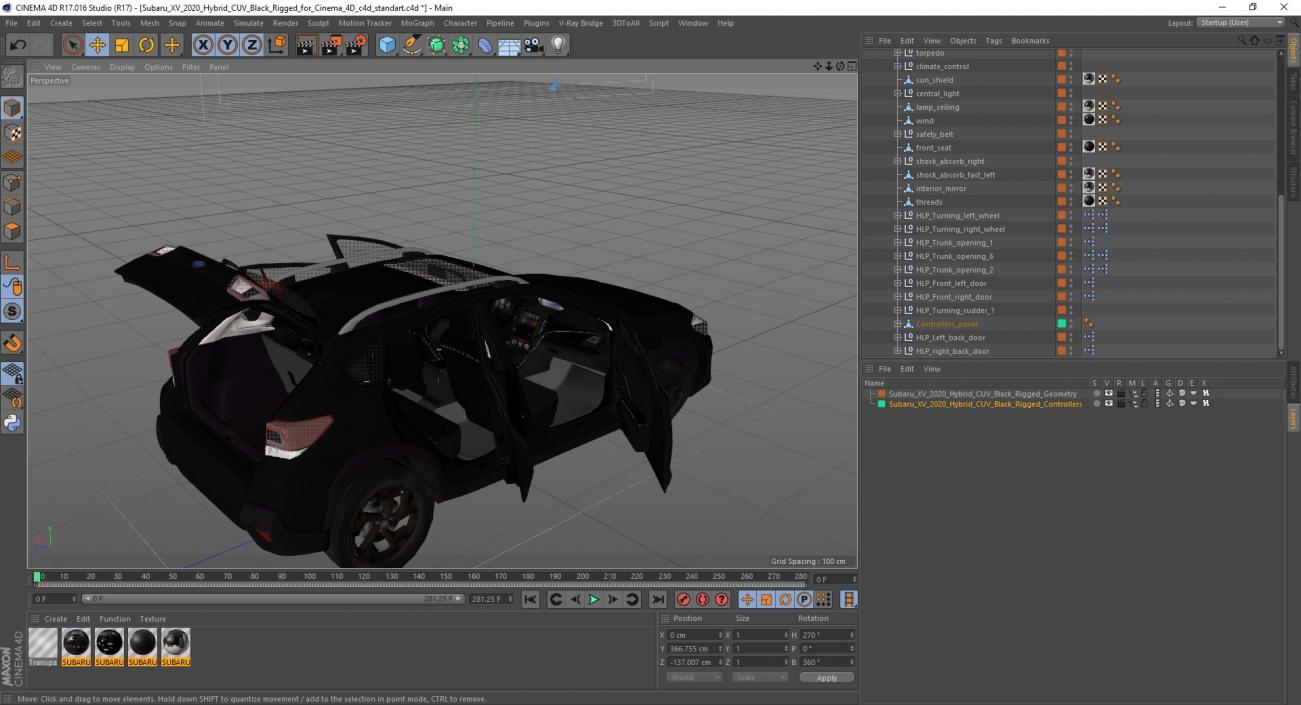 Subaru XV 2020 Hybrid CUV Black Rigged for Cinema 4D 3D