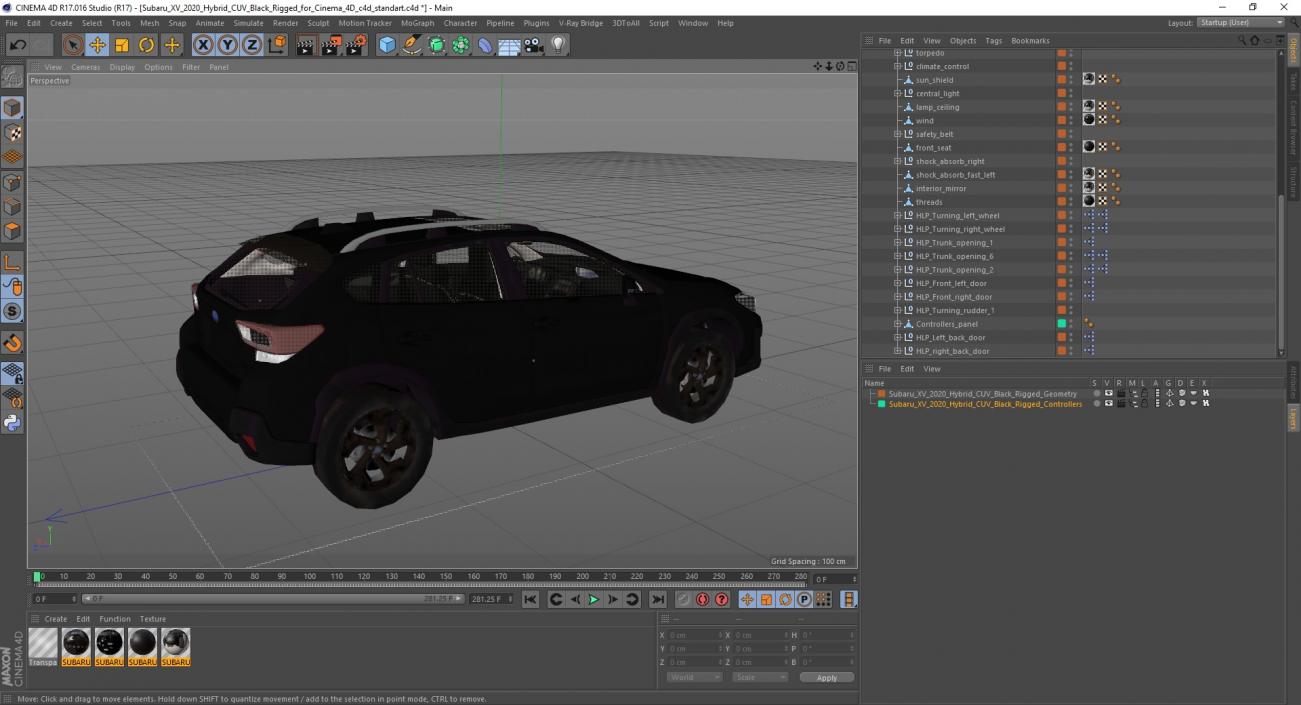 Subaru XV 2020 Hybrid CUV Black Rigged for Cinema 4D 3D