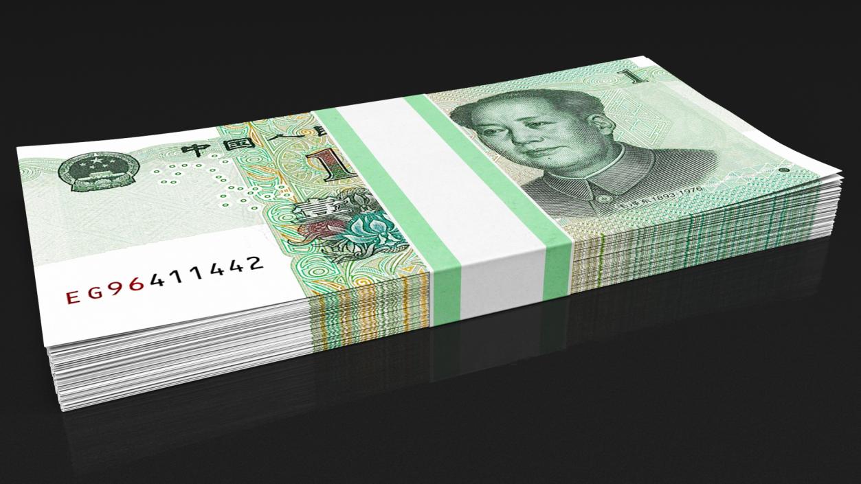 Pack of Chinese 1 Yuan 2019 Banknotes 3D