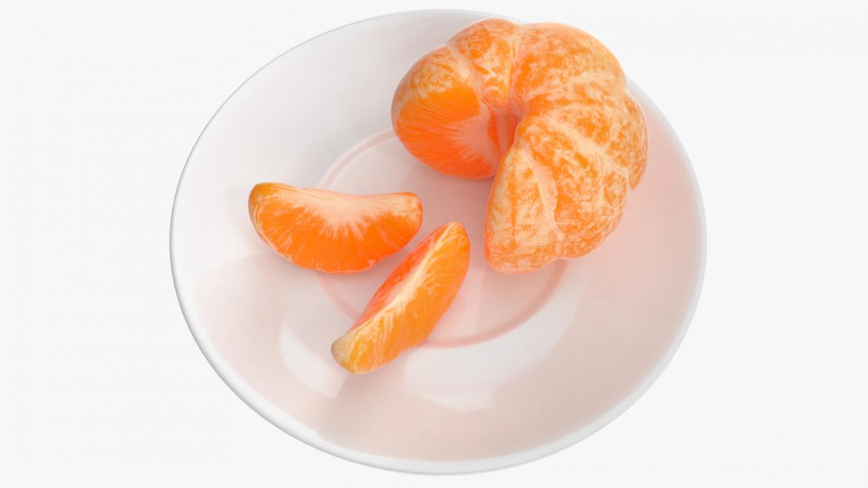 3D model Peeled Mandarin Split into Segments on White Plate