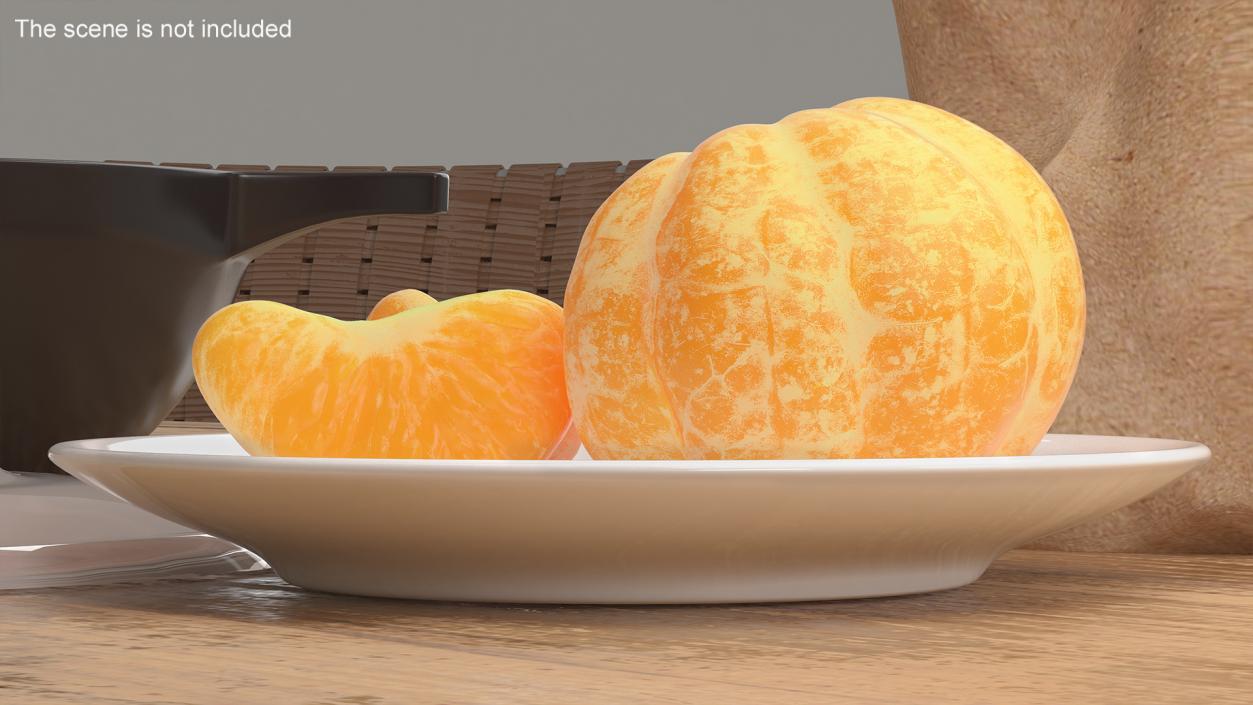 3D model Peeled Mandarin Split into Segments on White Plate