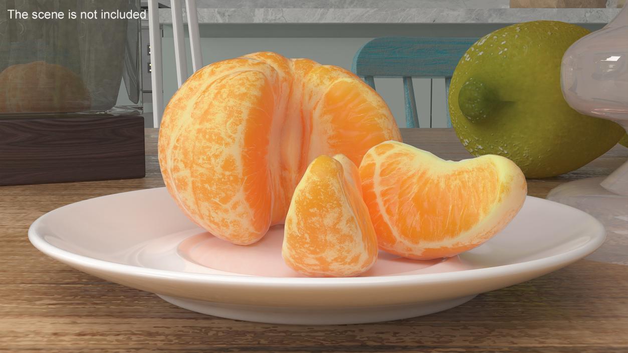 3D model Peeled Mandarin Split into Segments on White Plate