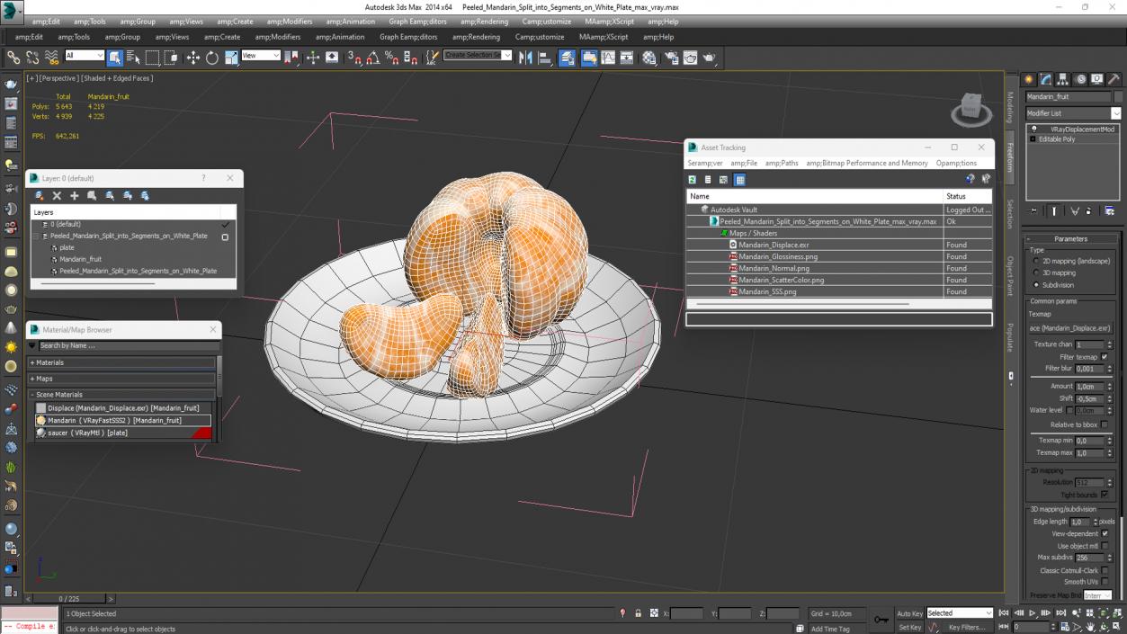 3D model Peeled Mandarin Split into Segments on White Plate