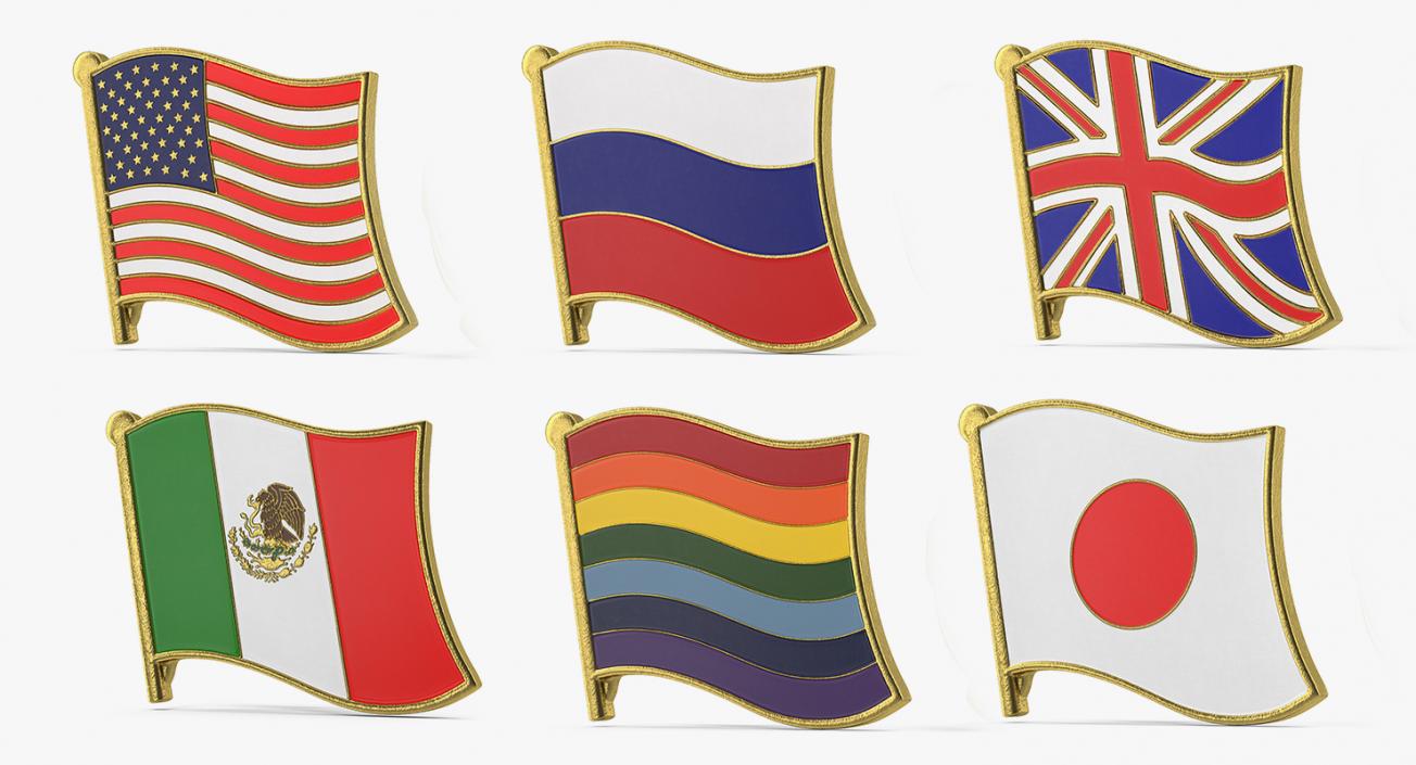 3D Flag Lapel Pins Collection 2 model