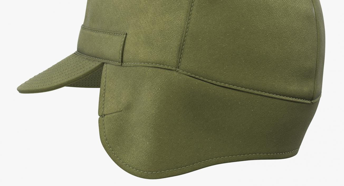 3D model Field Cap with Earflaps Olive Green