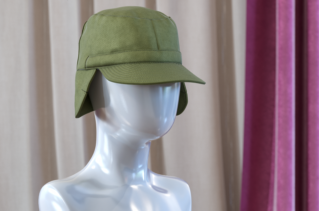 3D model Field Cap with Earflaps Olive Green