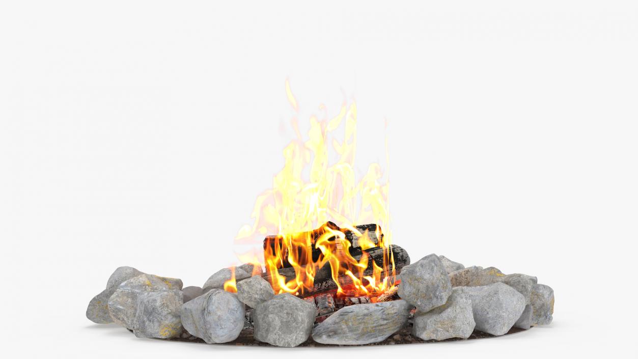 3D Campfire Pit with Bonfire Burning model