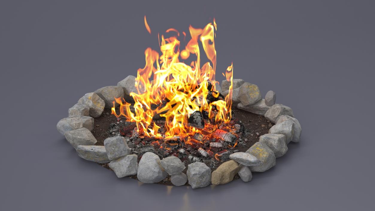 3D Campfire Pit with Bonfire Burning model