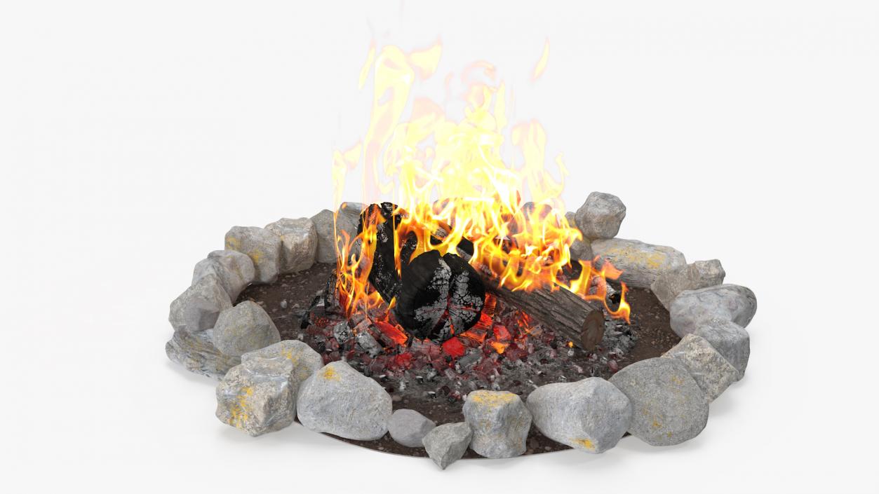 3D Campfire Pit with Bonfire Burning model