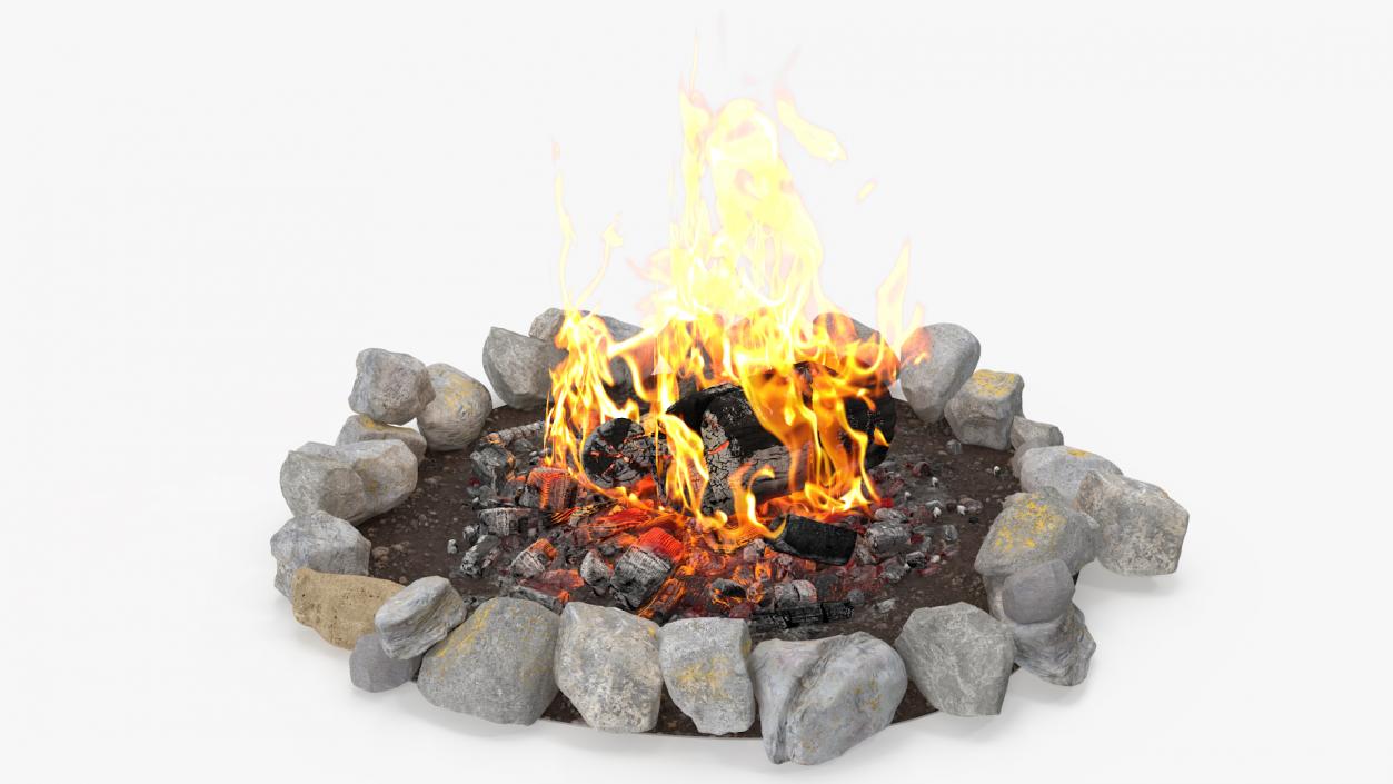 3D Campfire Pit with Bonfire Burning model