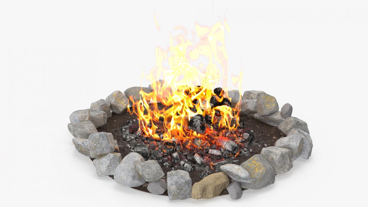 3D Campfire Pit with Bonfire Burning model