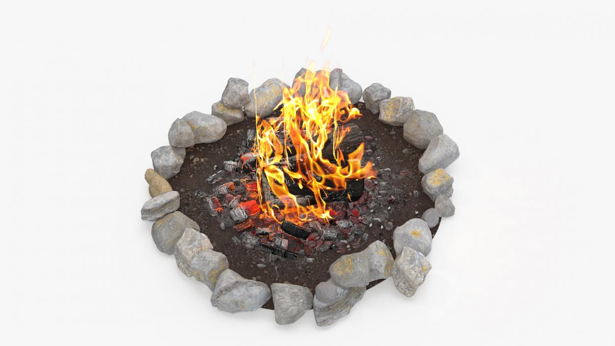 3D Campfire Pit with Bonfire Burning model