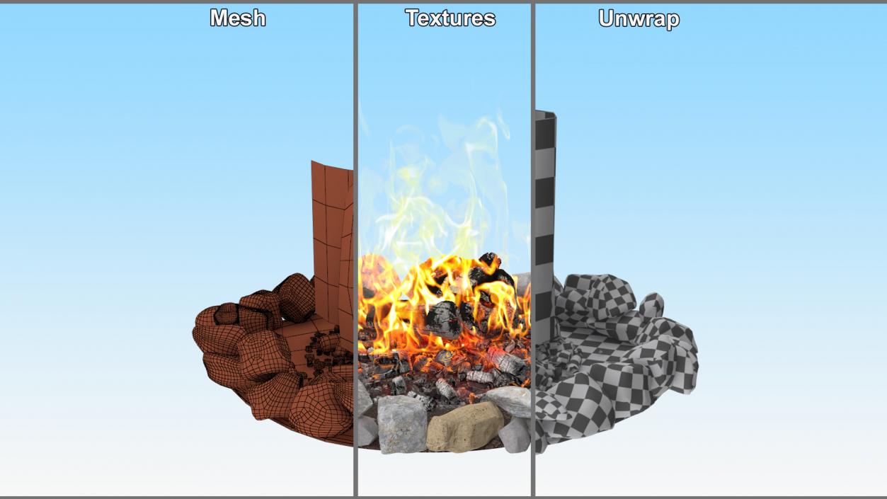 3D Campfire Pit with Bonfire Burning model