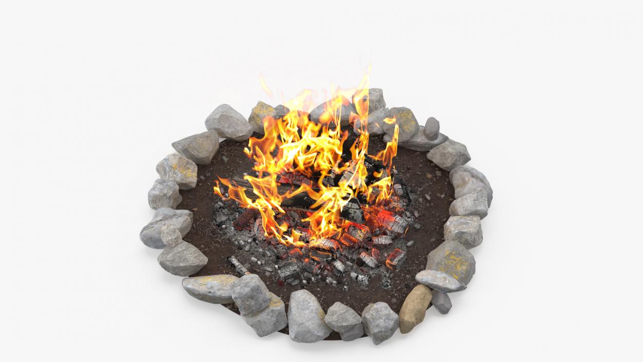 3D Campfire Pit with Bonfire Burning model