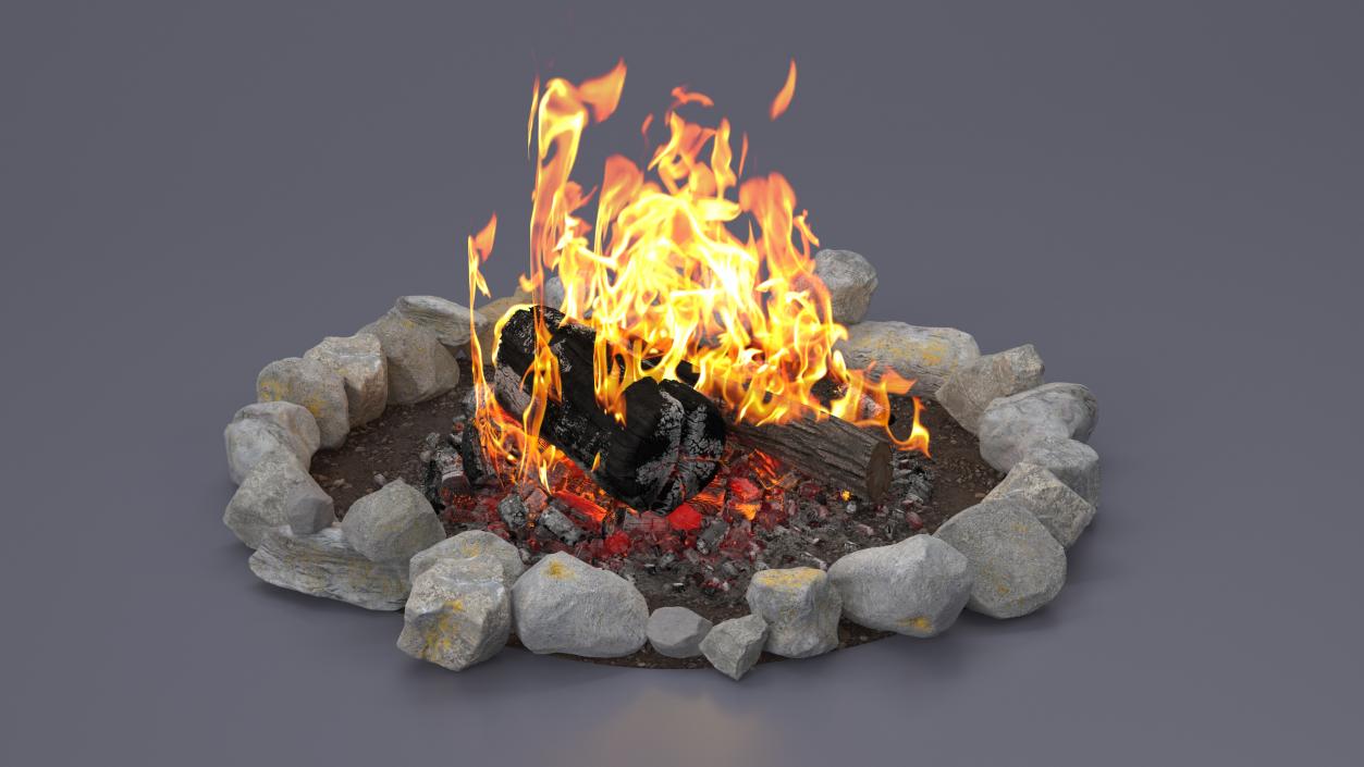 3D Campfire Pit with Bonfire Burning model