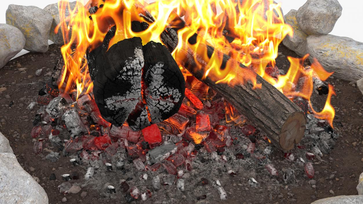 3D Campfire Pit with Bonfire Burning model