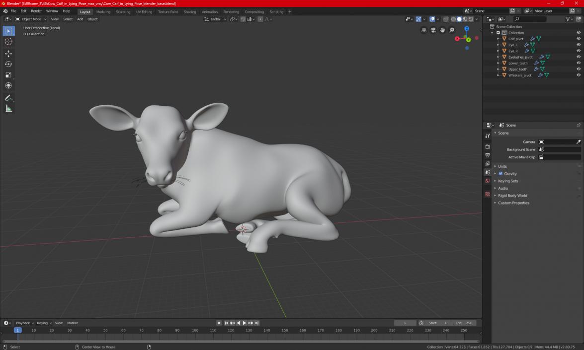 Cow Calf in Lying Pose 3D