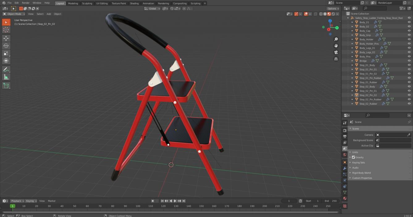 3D Safety Step Ladder Folding Step Stool Red