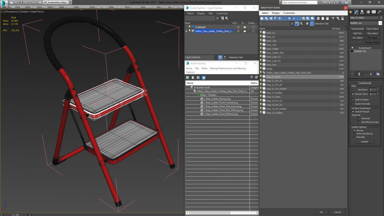 3D Safety Step Ladder Folding Step Stool Red