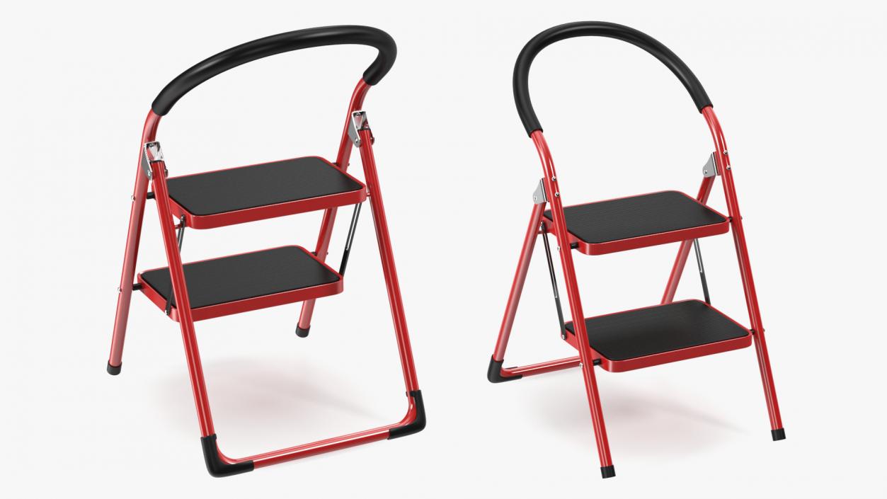 3D Safety Step Ladder Folding Step Stool Red