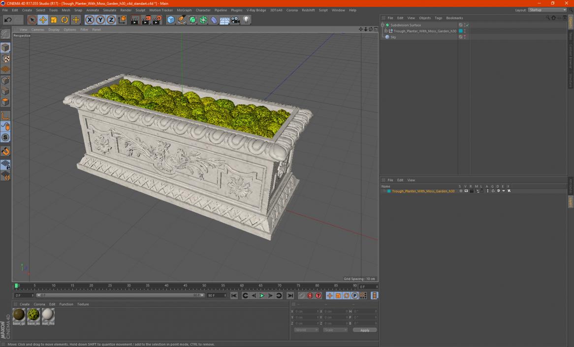 3D model Trough Planter With Moss Garden h30