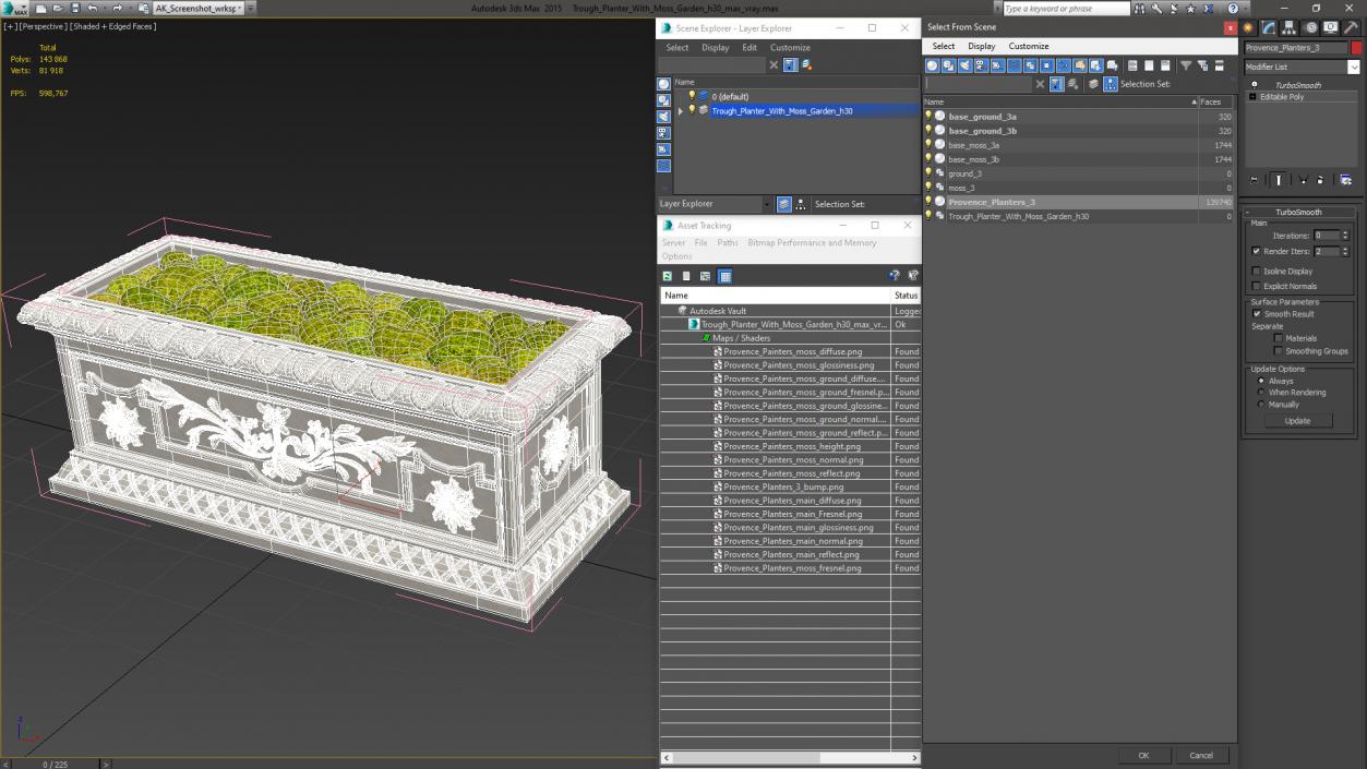 3D model Trough Planter With Moss Garden h30