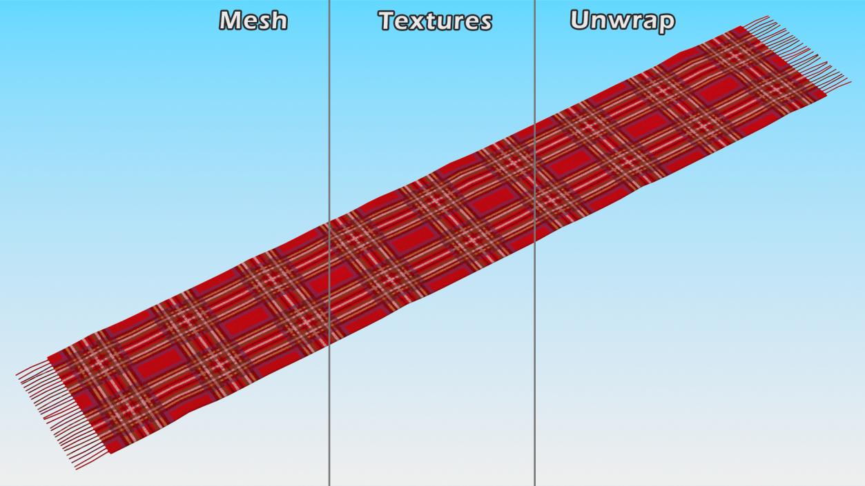 Red Check Cashmere Scarf 3D model