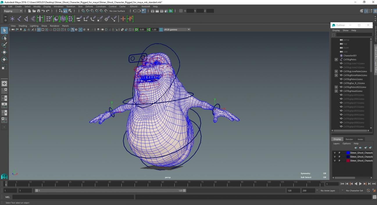 3D Slimer Ghost Character Rigged for Maya model