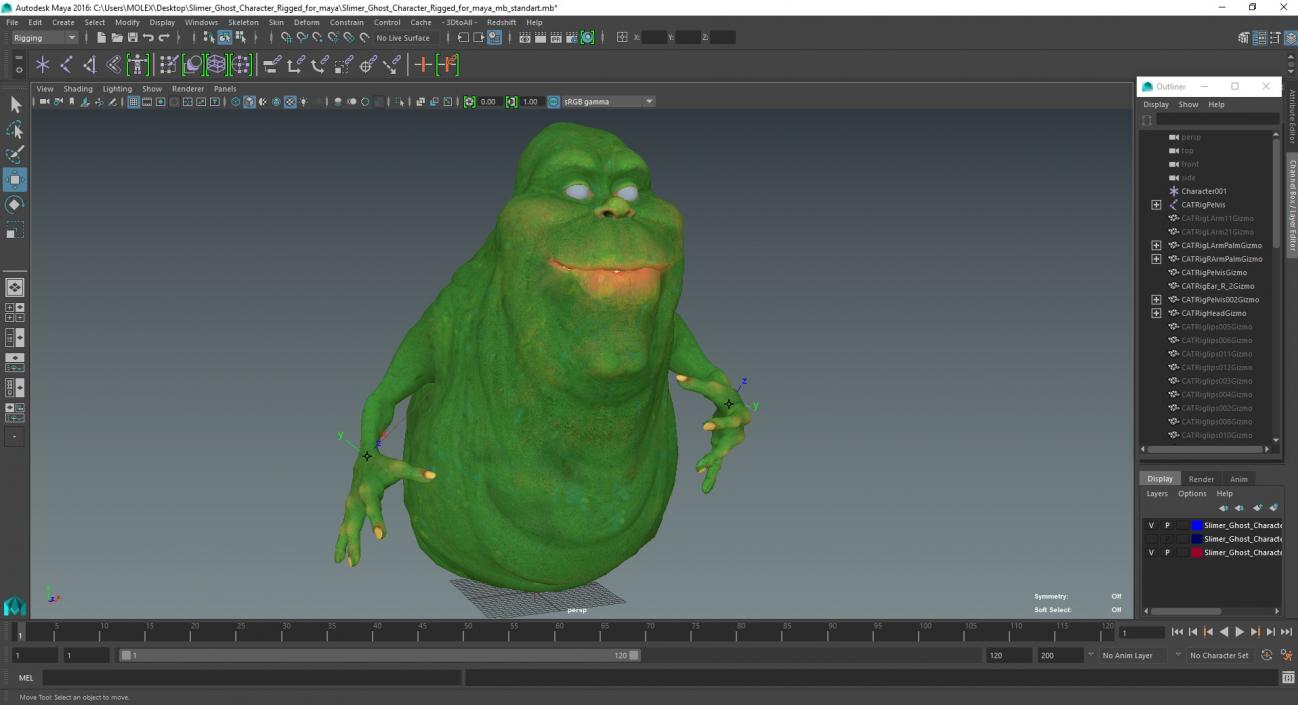 3D Slimer Ghost Character Rigged for Maya model