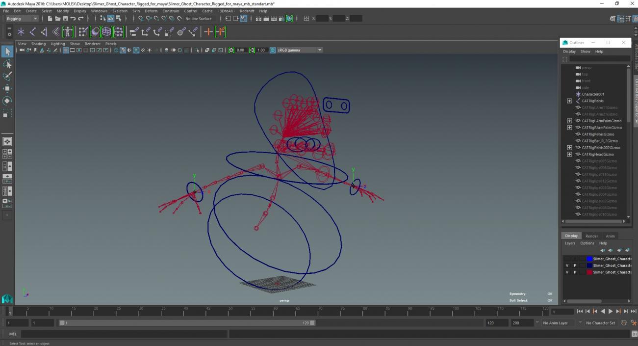 3D Slimer Ghost Character Rigged for Maya model