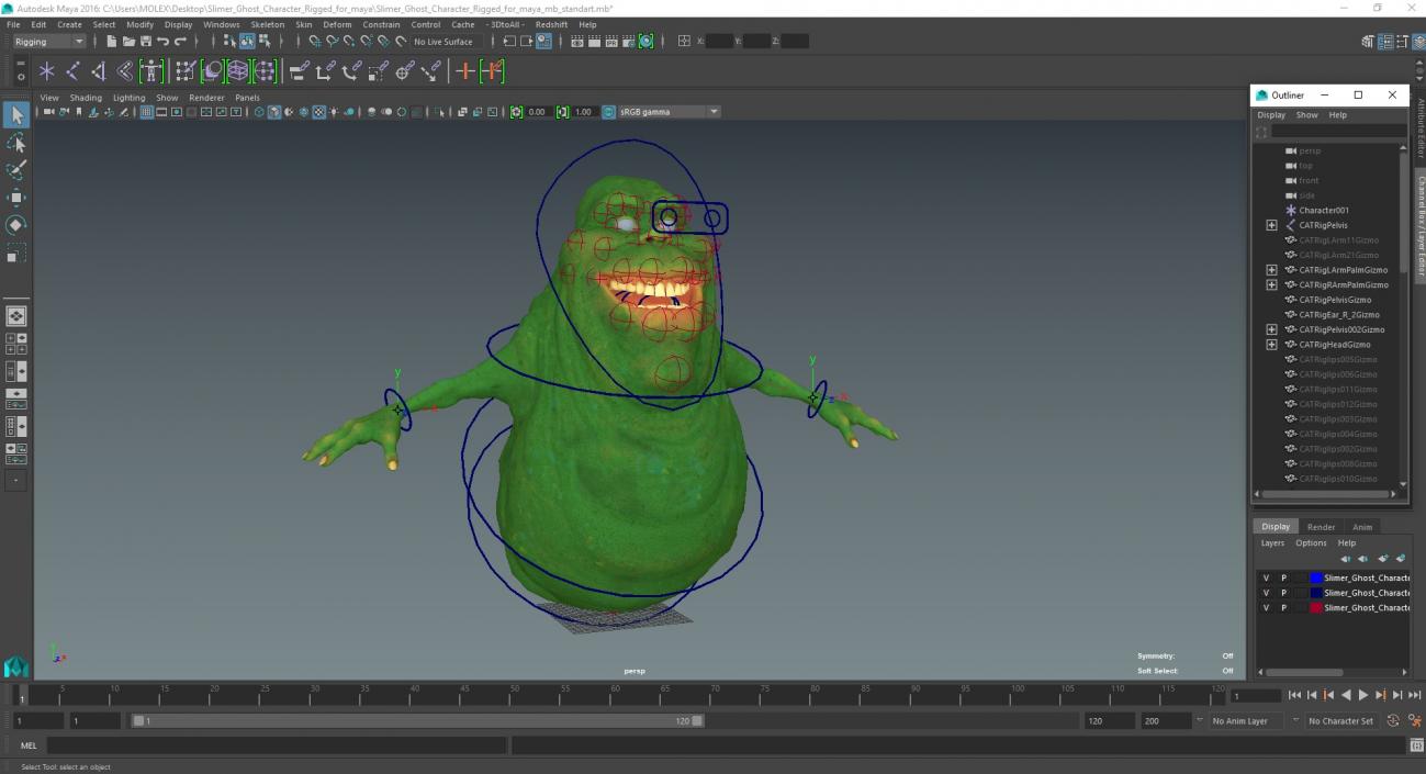 3D Slimer Ghost Character Rigged for Maya model