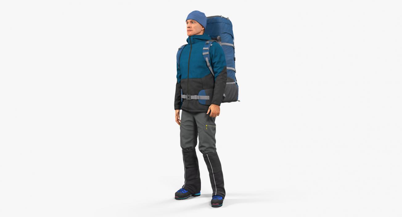 3D Winter Hiking Clothes Man with Backpack Rigged