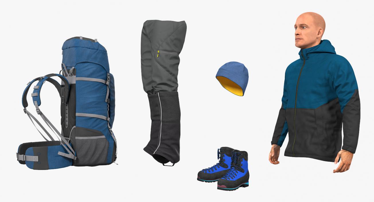 3D Winter Hiking Clothes Man with Backpack Rigged