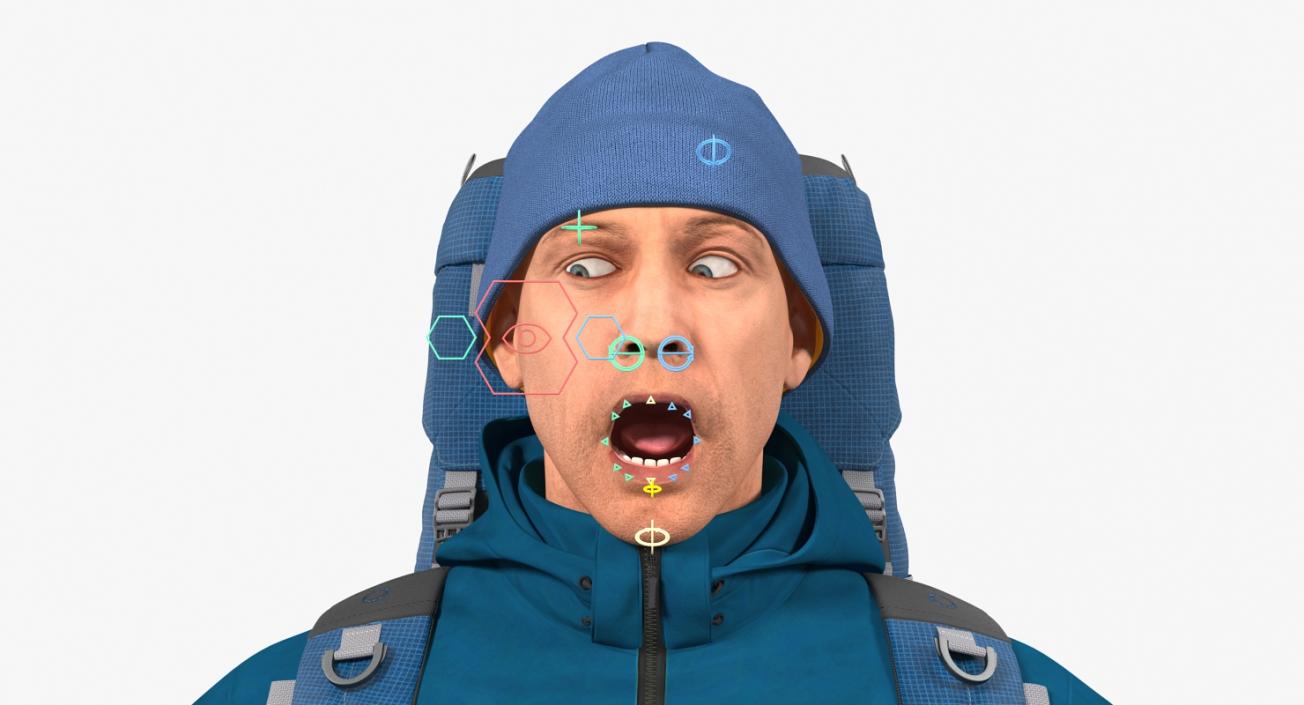 3D Winter Hiking Clothes Man with Backpack Rigged