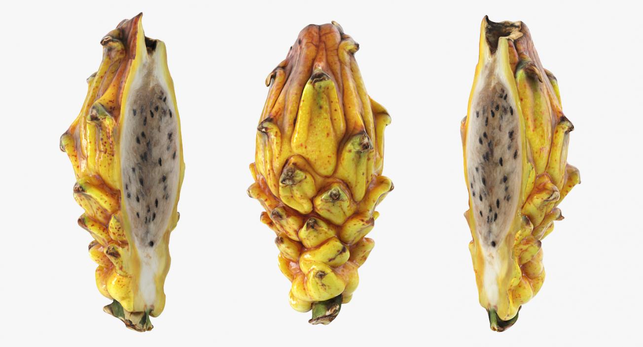 3D Yellow Dragon Fruit Cut Half model