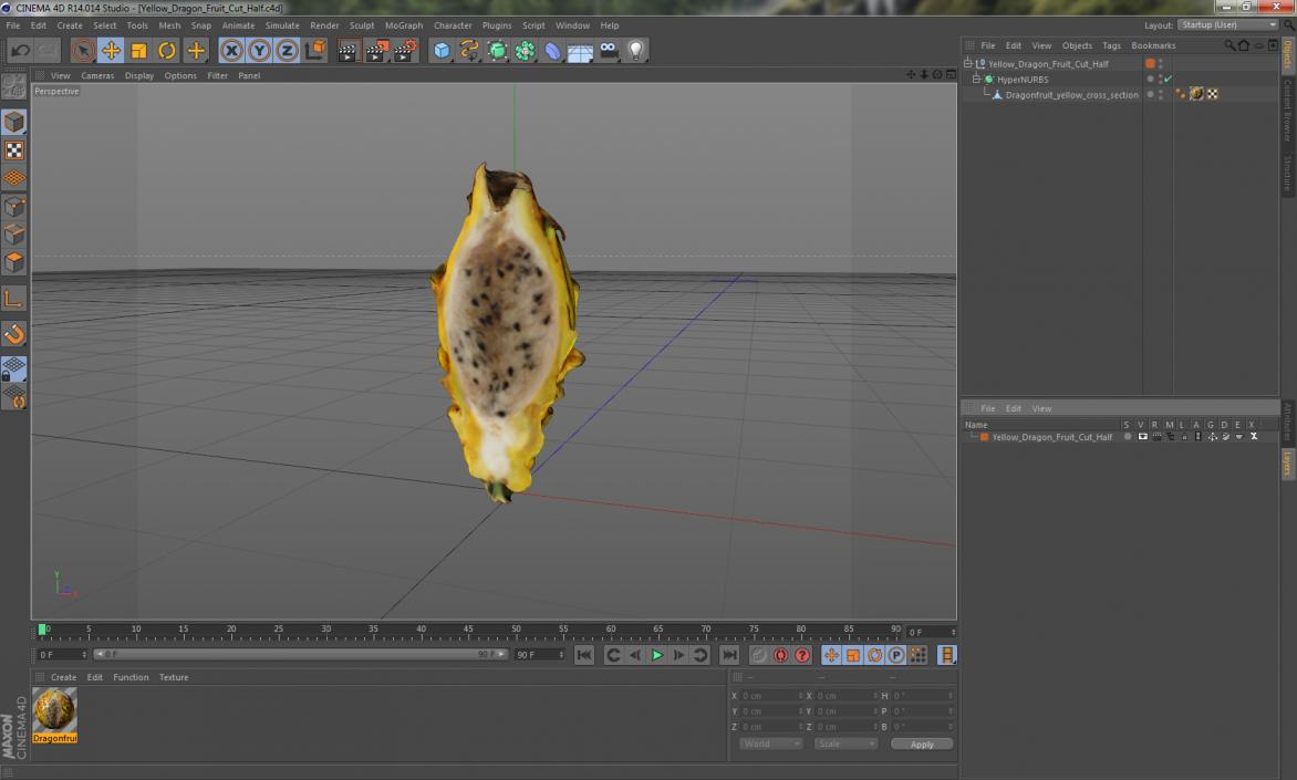 3D Yellow Dragon Fruit Cut Half model