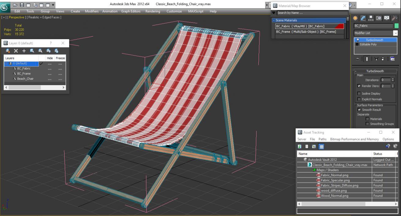 Classic Beach Folding Chair 3D