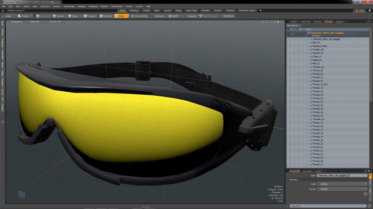 3D Polarized Yellow Ski Goggles model