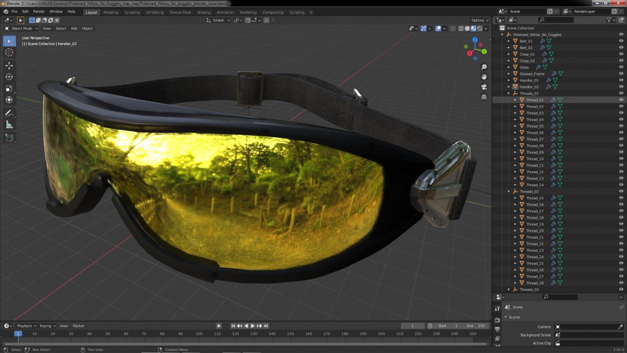 3D Polarized Yellow Ski Goggles model