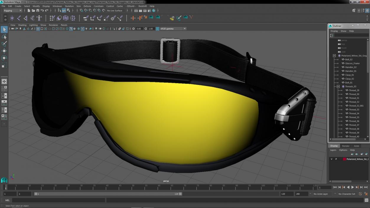 3D Polarized Yellow Ski Goggles model