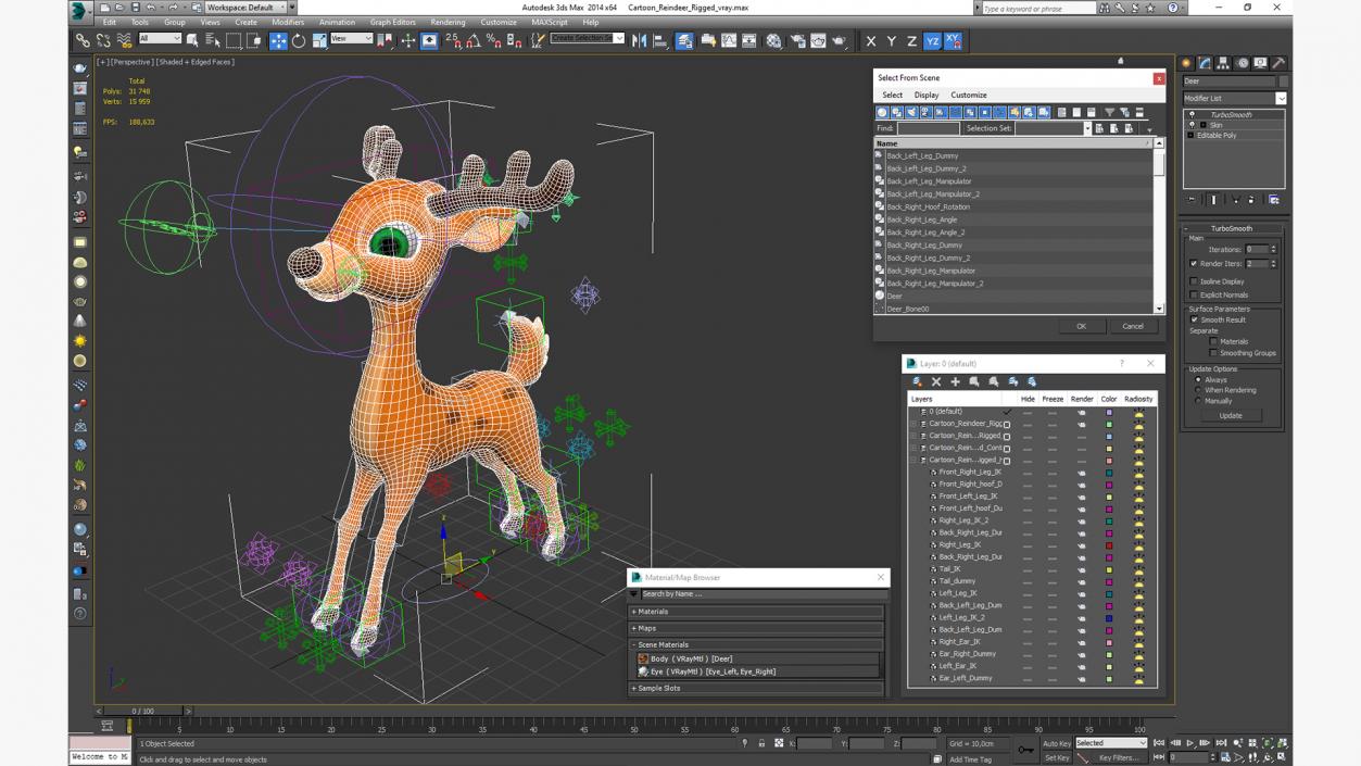 3D Cartoon Reindeer Rigged model