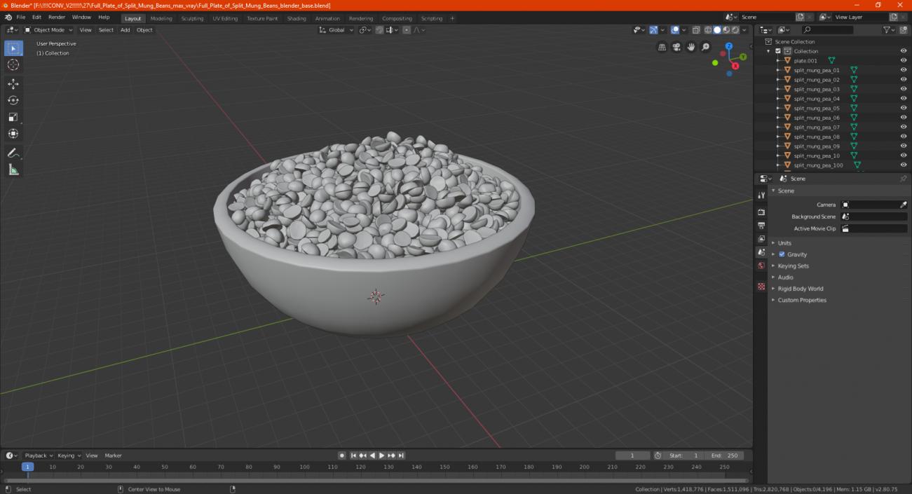 3D model Full Plate of Split Mung Beans